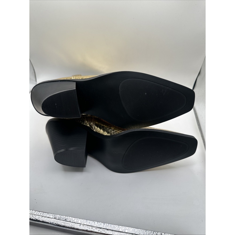 NEW Scoop Shiny Gold Metallic Snake Print Ankle Booties Chunky Heel Size 10 - Picture 6 of 11